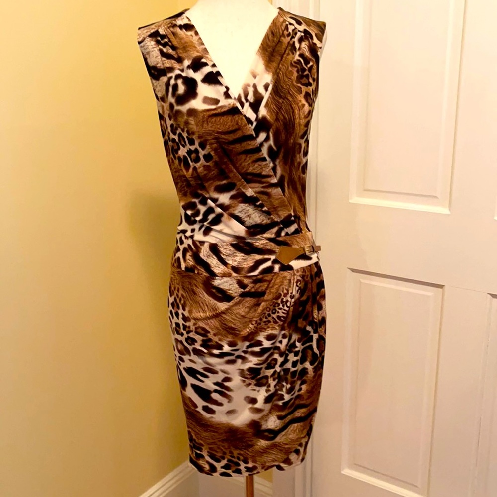 Leopard print brown stretchy cocktail dress